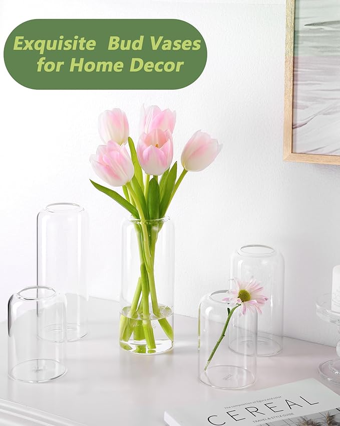 ZENS Bud Vases in Bulk Set of 16, Modern Small Glass Vases for Flower Clear Bud Vases for Wedding Centerpiece, Modern Blown Small Vase for Flowers, Wedding Party Events Decorative Home Decor