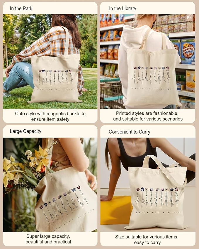 Aesthetic Tote Bag for Women- with Magnetic Buckle and Zipper Inner Pocket Cloth Cotton Canvas Tote Bags