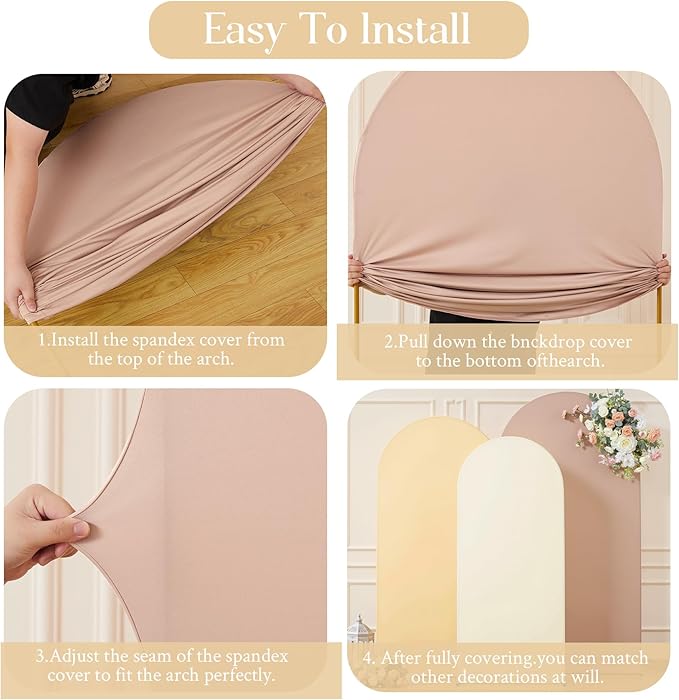 Boho Arch Backdrop Cover 6FT 5FT 4FT Stretchy Wedding Arch Covers Set of 3 Spandex Fitted Nude Champagne Cream Fabric Backdrop Cover for Party Baby Shower Birthday Decoration