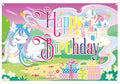 Unicorn Birthday Backdrop Banner, 150x100cm/59x39.37 Inch Happy Birthday Cartoon Theme Decoration Rainbow Unicorn Background Banner Photo Props for Party Girl Kid
