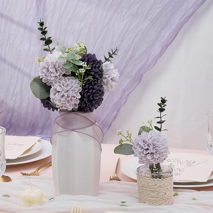 Artificial Flowers, 100pcs Realistic Artificial Rose for DIY Wedding Bouquets Centerpieces Arrangements, Dark Purple and Light Purple Dahlia Flowers with Stem for Bridal Shower Party Home Decorations