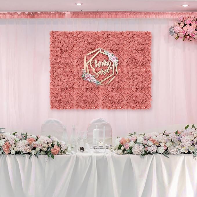 BLOSMON Artificial Flower Wall Panel - Set of 6 Dusty Pink Fake Silk Hydrangea Floral Backdrops (24 x 16 Inch) - Perfect for Wedding Party Baby Shower Decoration