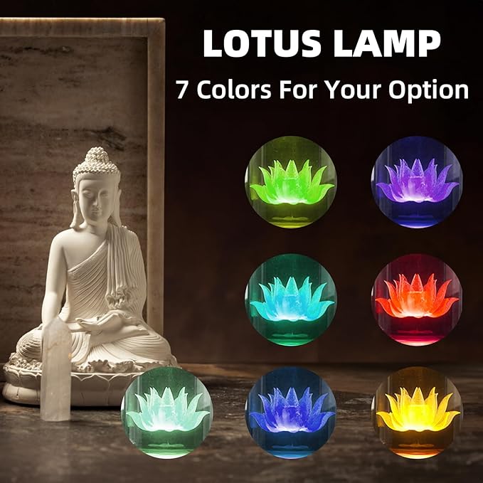1 Pair 7 Color LED Lotus Lamp Lights - Lotus Lights with Adjustable Switch for Buddhist Occasions, Meditation Buddhist Supplies（11 Inch）