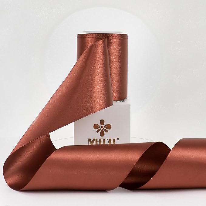 MEEDEE Rust Satin 3 Inch Ribbon Lux Double Faced Satin Ribbon Wide Fall Autumn Colored Ribbons by 10 Yards Rust Ribbons for Christmas Tree, Weddings, Flower Bouquet, Wreath Bow Making