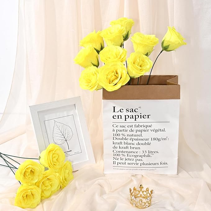 Waipfaru Glitter Roses Bouquet, DIY Yellow Fake Flowers Bouquet, 36 Pcs Rose for Grandma Wife Girlfriend Valentines, Mothers Day, Anniversary, Graduation
