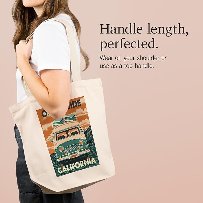 Oceanside, California, Camper Van, Letterpress (100% Cotton Canvas Reusable Tote Bag)