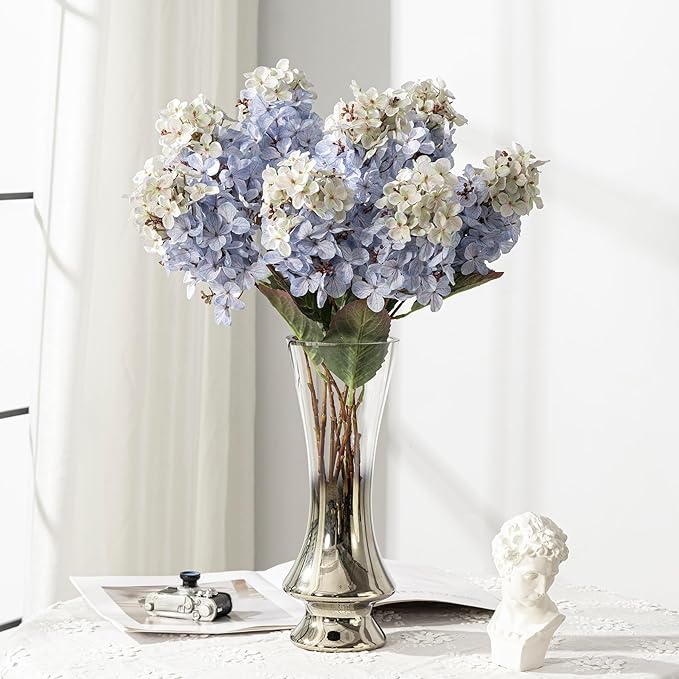 Fake Flowers Hydrangea Silk Flowers with Stems White Flowers Fake Flowers in Vase Hydrangea Artificial Flowers Winter Flowers Artificial for Decoration Vase Decor 24"8PCS Blue Without Vase