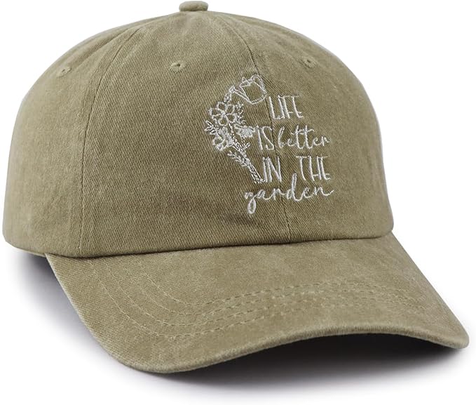 Life is Better in The Garden Hats for Women, Adjustable Cotton Embroidered Gardening Baseball Cap