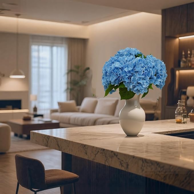 4Pcs Blue Hydrangea Artificial Flowers 21 Inch Real Touch Flowers with Stems Fake Artificial Hydrangeas Flowers for Bouquet Table Centerpieces Spring Decorations for Home