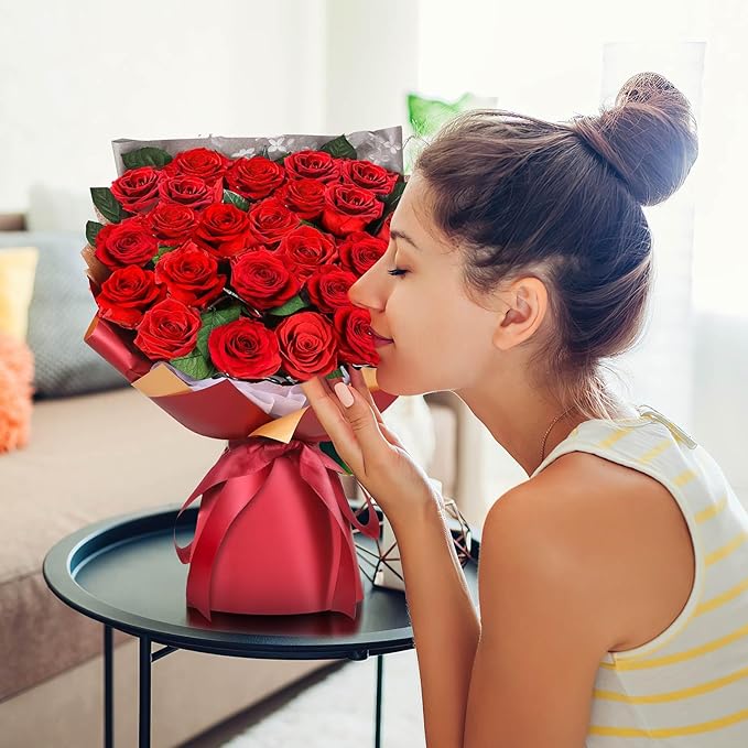 ADDWel 24 Preserved Real Red Rose Bouquet Long-Lasting Flowers for Her and Romantic Gifts for Wife Girlfriend, Two Dozens Forever Fresh Roses for Delivery Prime