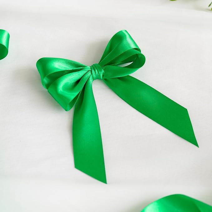 MEEDEE Emerald Ribbon 1 Inch Emerald Green Satin Ribbon Lux Double Faced Satin Ribbons by 50 Yards Polyester Green Wrapping Ribbons for Crafts, Wedding, Flower Bouquet, Holiday Decorating