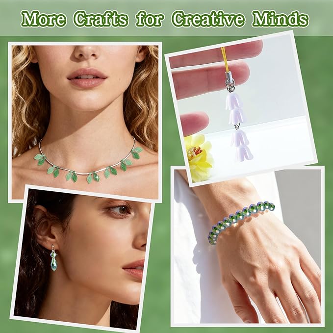 FOGWOWO 5422 Pcs Beaded Plant Kit Green Glass Beads for Plant Making with Video Tutorials,Green Beads for Beaded Plants Nature Colorful Crystal Glass Leaf Bead for DIY Crafts Plants Lover Gifts