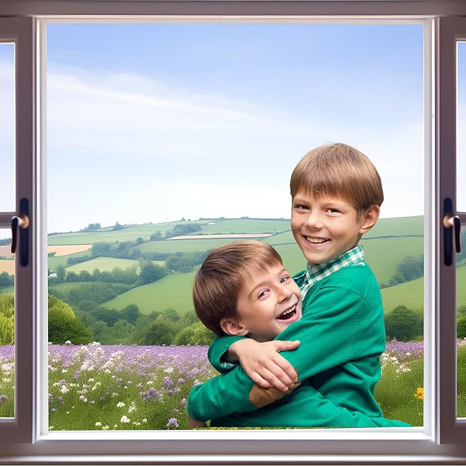 Window Scenery Photography Backdrop Open Window with View of Meadows and Fields Background Plants Flowers Background Party Banner Wall Decor Baby Kids Family Photo Shoot Props 20x10ft