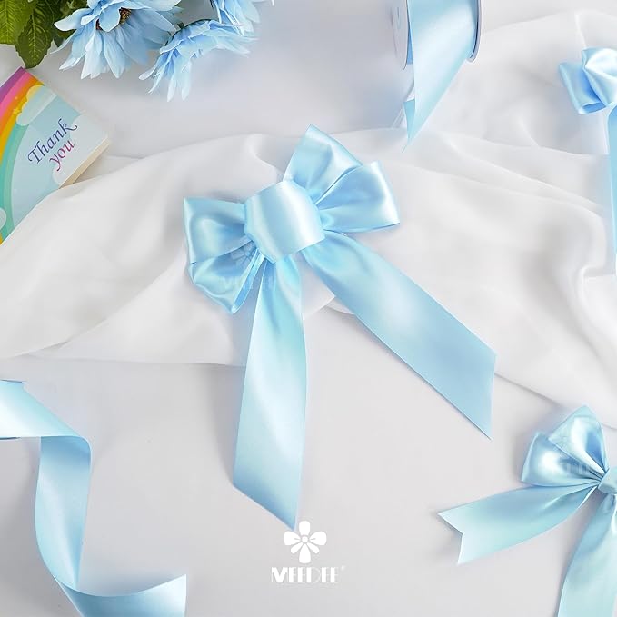 MEEDEE Blue Satin Ribbon 2 Inch Blue Ribbon Lux Double Faced Ribbons by 25 Yards Silk Ribbons for Gift Wrapping, Crafts, Satin Weddings, Flower Bouquet, Holiday Decorating