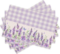 Flowers Leaves Spring Placemats Set of 4,Purple Plaid Background Flower Seasonal Table Mats for Party Kitchen Dining Decoration 4 PCS