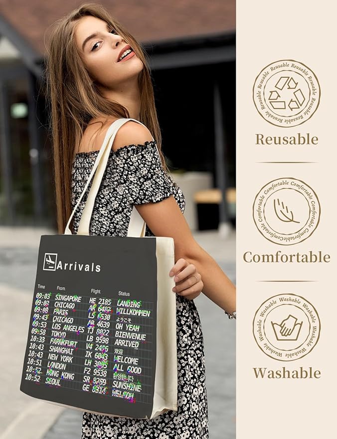AUSVKAI Canvas Tote Bag Aesthetic for Women, Cute Reusable Bags with Pockets & Snaps for Beach Shopping College Gym Grocery