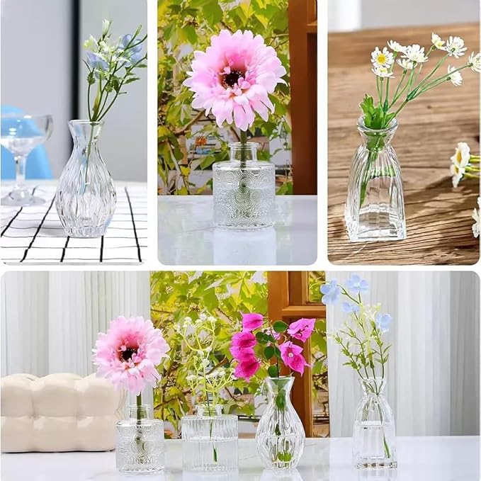 16Pcs Glass Bud Vase Set, Mini Flower Clear Vase Set Bud Vases for Wedding Centerpiece Table Decor, Vintage Small Vases for Room Home Dining Party Table Center Decor