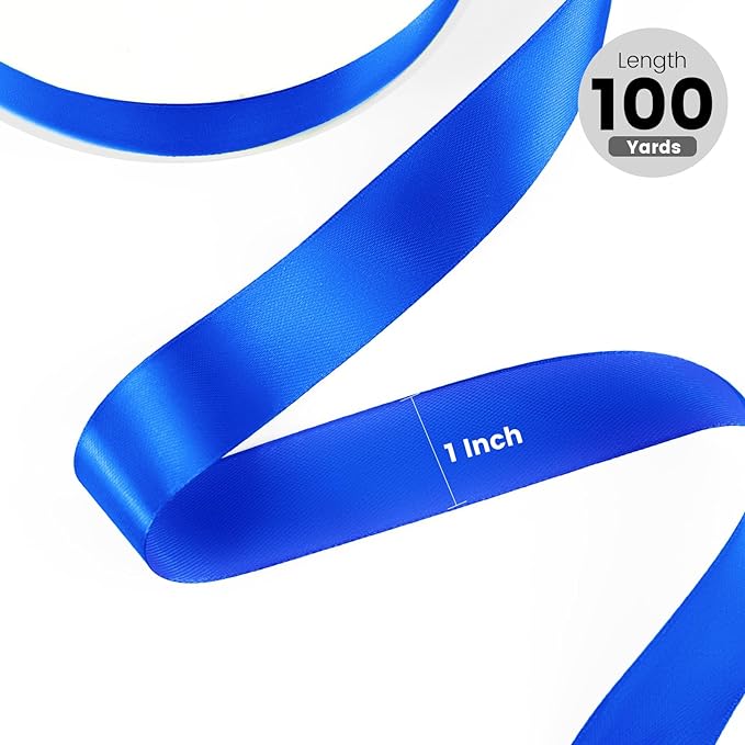 1" x 100 Yards Satin Ribbon - Royal Blue Silk Ribbon with Spool - Ideal for Gift Wrapping, Floral Bouquets, Crafts, Wedding Party Decorations, Christmas and Sewing Projects