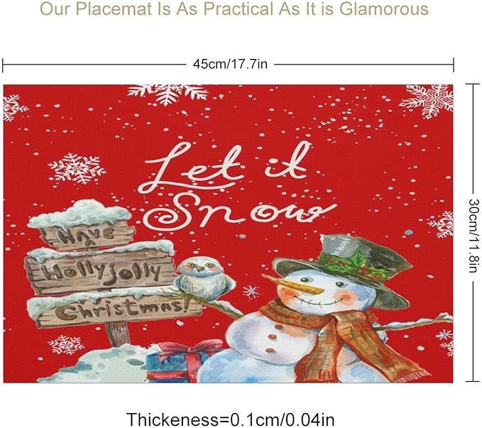 Santa Claus Placemats Red Country Farmhouse Winter Christmas Snowflake Cute Snowman Placemats Table Kitchen Dining Party 12x18 Inch Set of 4