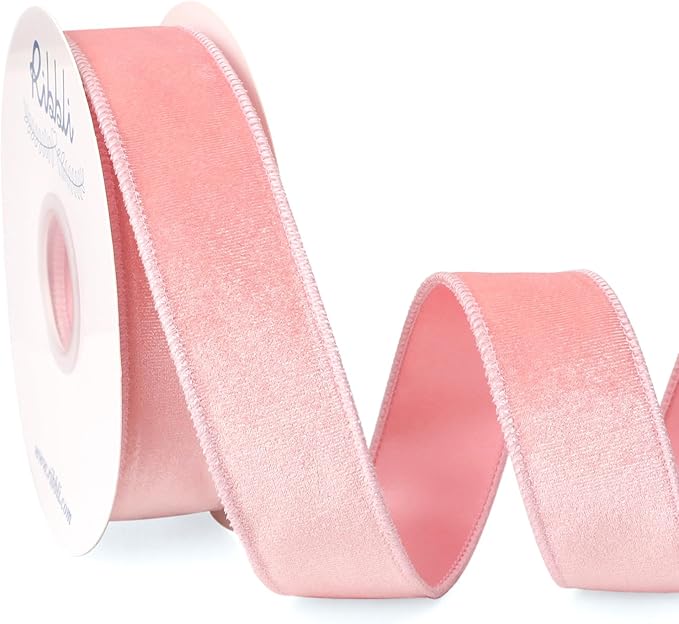 Ribbli Light Pink Velvet Wired Ribbon 1.5 Inch Velvet with Satin Christmas Ribbon for Gift Wrapping Christmas Tree Decoration Crafts Wreaths Supplies-Continuous 10 Yards