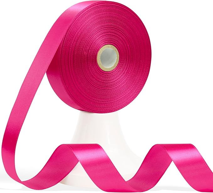 60 Yards Hot Pink Satin Ribbon 7/8 Inch, Solid Polyester Fabric Ribbon for Gift Wrapping, Crafts, Flower Bouquet, Wedding, Baby Shower, Festival, Christmas, Halloween