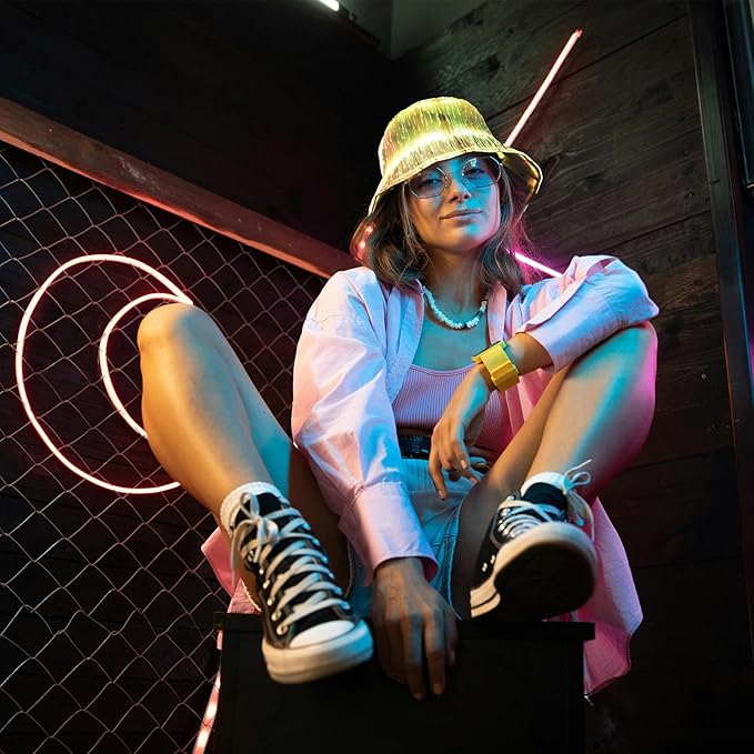 LED Rave Bucket Hat Light up Fisherman Cap 7 Colors Glow in the Dark Party Hats USB Rechargeable EDM Festival Gear
