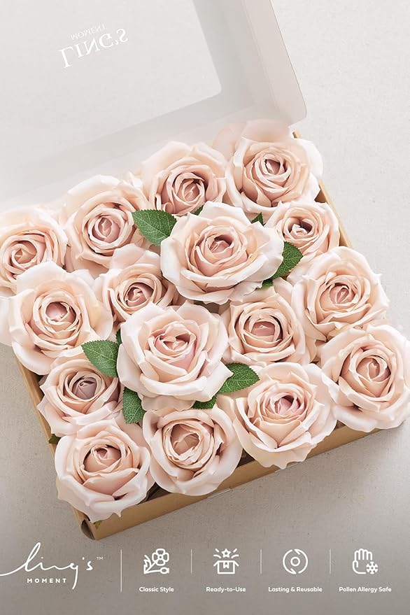 Ling's moment Dusty Rose Artificial Flowers 16pcs Faux Silk Roses with Stems Real Look, 3.5" Fake Vendela Roses Bulk for DIY Wedding Bouquets Centerpieces Party Baby Shower Home Decoration