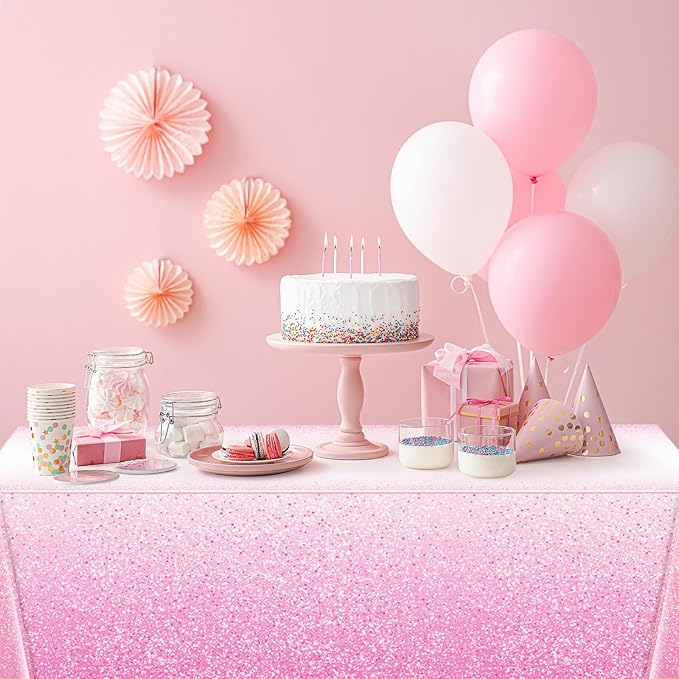 6 Pack Ombre Pink Plastic Tablecloth for Parties, Gradient Pastel Disposable Tablecloths for Rectangle Tables, Light Sprinkle Table Cover for Wedding Birthday Anniversary, 54 x 108 Inch