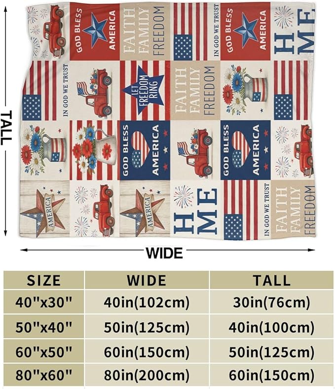 American Flag Blanket Patriotic Throw Blanket National Flag Soft Cozy Fleece Fuzzy Stuffed Plush Flannel Gifts for Girls Women Boys Kids Adults50 X60