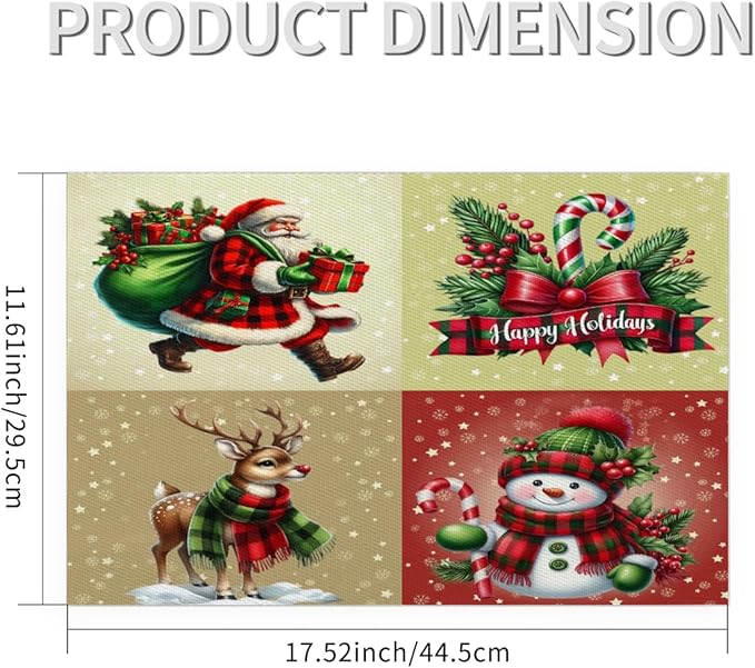 Christmas Waffle Santa Claus Cute Placemats Set of 1 PVC Vinyl Non Slip Table Mats Heat Resistant Place Mats Washable Wipeable Dining Table Mat for Kitchen Decor Party Indoor Outdoor Decorative Gift