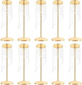 Bud Vases | Vase| 10PCS Gold Crystal Flower Vases | 27.5" Height | Elegant Wedding Centerpieces | Sparkling Crystal Accents | for Wedding Aisle Decor, Wedding Reception, Event Centerpieces