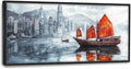 Cityscape Boat Large Wall Art Sailboat Pictures Wall Decor Coastal Canvas Ocean Nautical Print Painting Modern Artwork Home Decoration for Living Room Bathroom Bedroom Office Framed 60"x30"