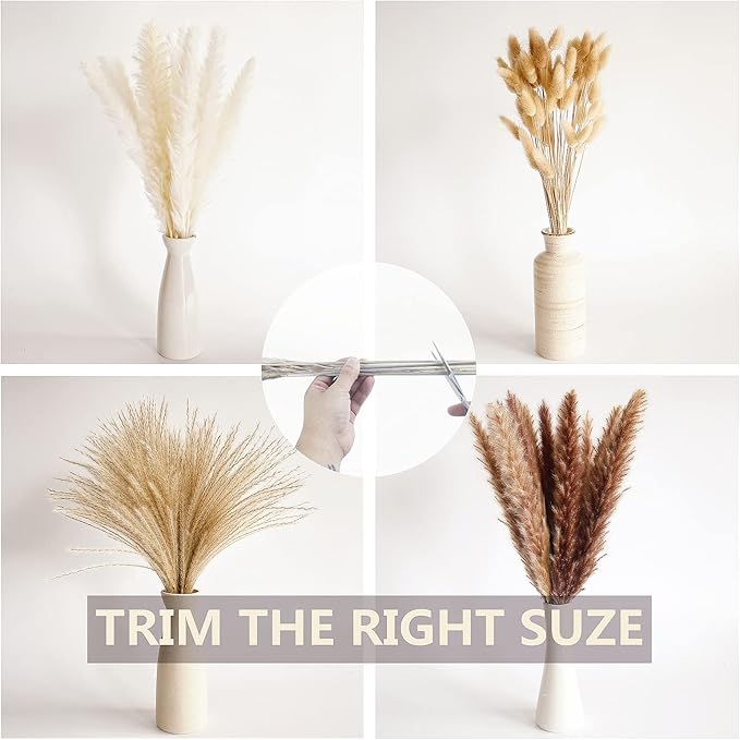 400 PCS Small Boho Pampas Grass, 17" Naturally Dried Pompas, Pampas Grass Decor for Wedding , Boho Party Decorations, Table Decor（Brown and White）