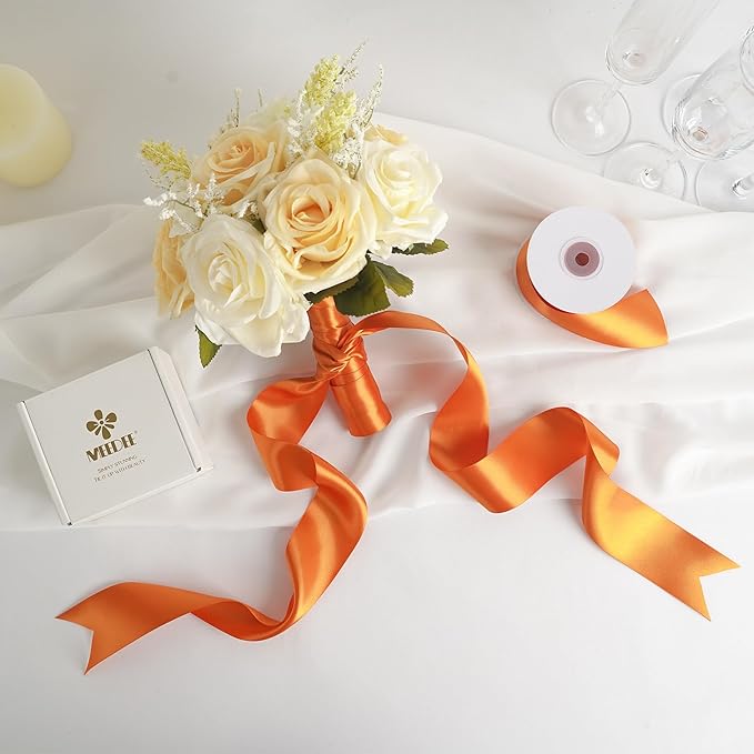 MEEDEE Orange Satin Ribbon - 25 Yards Double Faced Satin Ribbon for Christmas, Thanksgiving, Halloween, Wreaths, Bows, Crafts, Weddings, Flower Bouquets