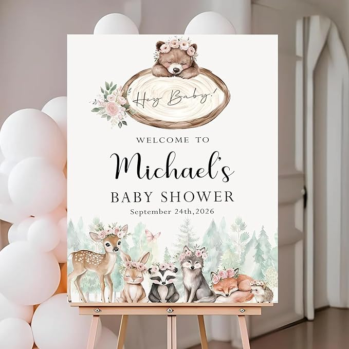 Personalized Baby Shower Welcome Sign For Outdoor, Custom Forest Animal Baby Shower Yard Sign Decorations