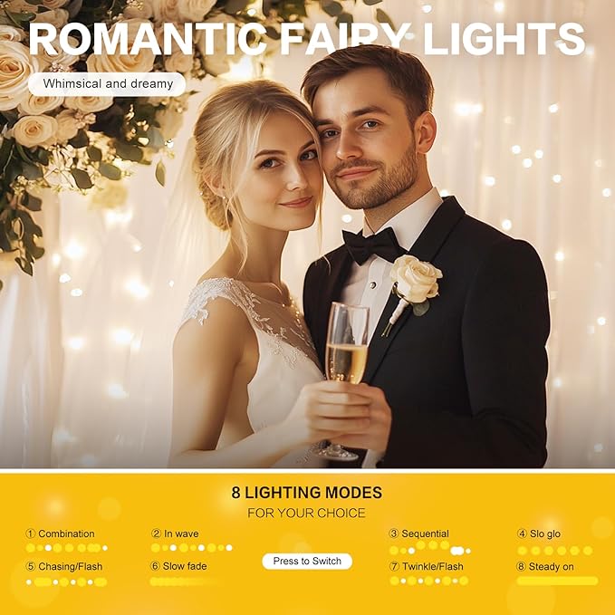 Tulle Curtain Backdrop with 300 LED Fairy Lights for Parites Wrinkle-Free Sheer Curtain Drapes Photo Back Drop for Wedding Baby Shower Bridal Shower Birthday Home Décor - 10ft×10ft, Ivory