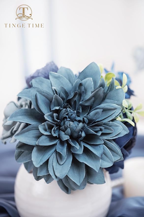 TINGE TIME Artificial Flowers Navy Blue Flower Combo for DIY Wedding Bouquets Table Centerpieces Arrangements Party Baby Shower Home Decorations