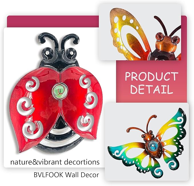 Garden Decor Clearance Butterfly Ladybug Bee Metal Wall Art Decor, Wall Christmas Decoration Hanging for Home Garden Porch Patio Balcony Ornament for Outdoor Christmas Gift, 3 Pack 9 Inch