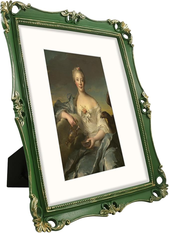 SIMON'S SHOP 11x14 Picture Frame in Moss Green with Gold Accents, Vintage Picture Frames 11x14 with Mat for 8x10 Image, Gallery Wall and Tabletop Display Poster Frame