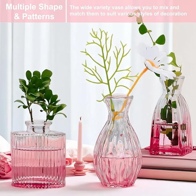 40 PCS Small Glass Bud Vases Set, Mini Flower Vases for Wedding Centerpiece, Table Decoration, Party & Festival Home Decor, Bulk Vintage Miniature Vases for Floral Arrangements, Pink