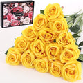 15Pcs Yellow Roses Artificial Flowers Fake Roses Long Stem Velet Rose Silk Flowers for Home Wedding Decoration (Round Rose,Yellow)