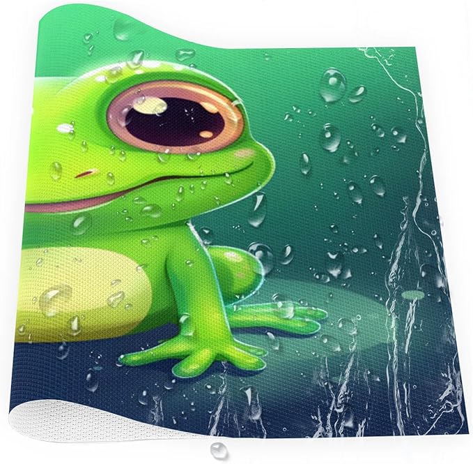 Frog Animal Green Placemats Set of 6 PVC Vinyl Non Slip Table Mats Waterproof Heat Resistant Place Mats Washable Wipeable Dining Table Mat for Kitchen Party Farmhouse Indoor Outdoor Decorative
