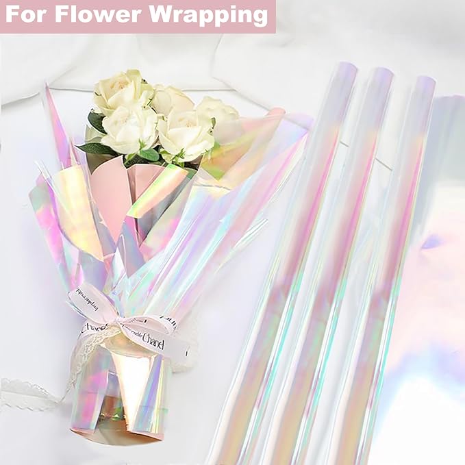 SYOGUA 82 Ft x 17 In Cellophane Roll Extra Wide Iridescent Cellophane Wrap Gift Baskets Wrapping Plastic for Basket, Treats, DIY Crafts, Birthday Gifts