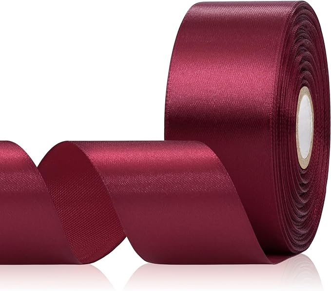 30 Yards Wine Red Ribbon 1-1/2 Inch, Dark Red Satin Ribbon for Gift Wrapping, Flower Bouquet, Crafts, Halloween, Christmas, Wedding and Eternal Roses