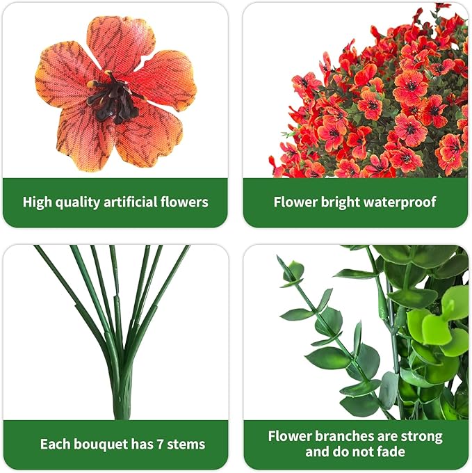 Artificial Fall Flowers Faux Mums for Outdoor Indoor Garden Home Decoration, Faux Flower Daisy with Eucalyptus Leaves Fake Mums Plants Greenery Boxwood Porch Patio, 12 Bundles