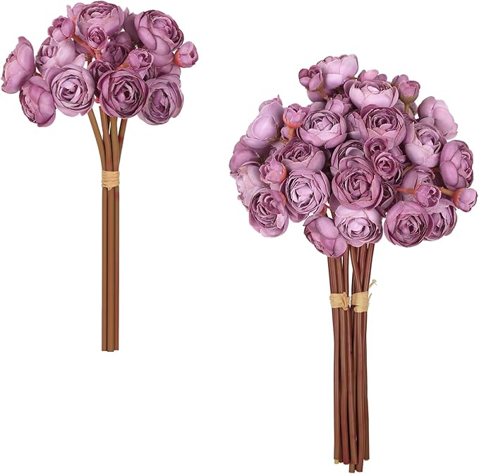 IPOPU Ranunculus Artificial Flowers 2Bouquets Silk Flowers with Stems 12PCS Mini Fake Flowers for DIY Wedding Bouquet Bridal Shower Decorations Floral Filler Flowers Centerpieces (Purple)