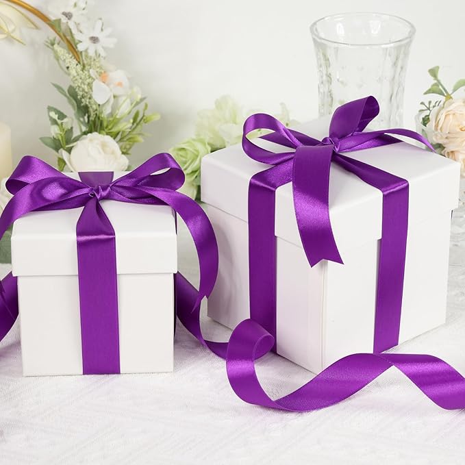 Purple Ribbon 1 Inch 60 Yards, Dark Purple Satin Ribbon for Flower Bouquet, Graduation Lei, Crafts, Gift Wrapping, Baby Shower, DIY Bows, Wedding, Halloween