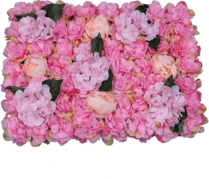LOYALHEARTDY 6 PCS Artificial Flowers Wall Decoration 24" x 16" Decorative Rose Hydrangea Flower Panels Flower Wall for Home Party Wedding Christmas Festival Photo Backgdrop Decor