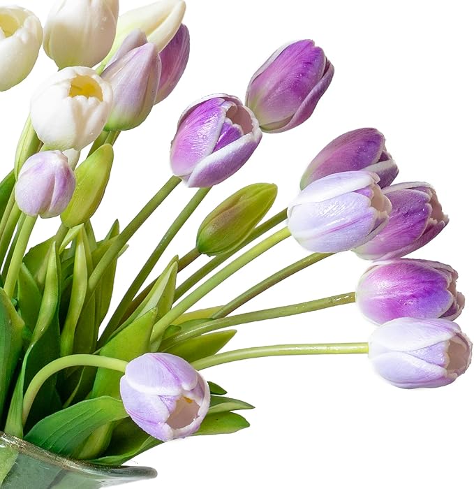 40pcs Artificial Tulips Flowers, Real Touch Latex Bouquet, Fake Tulips for Office Wedding Party Home Kitchen Garden Decoration-B Amethyst Suit