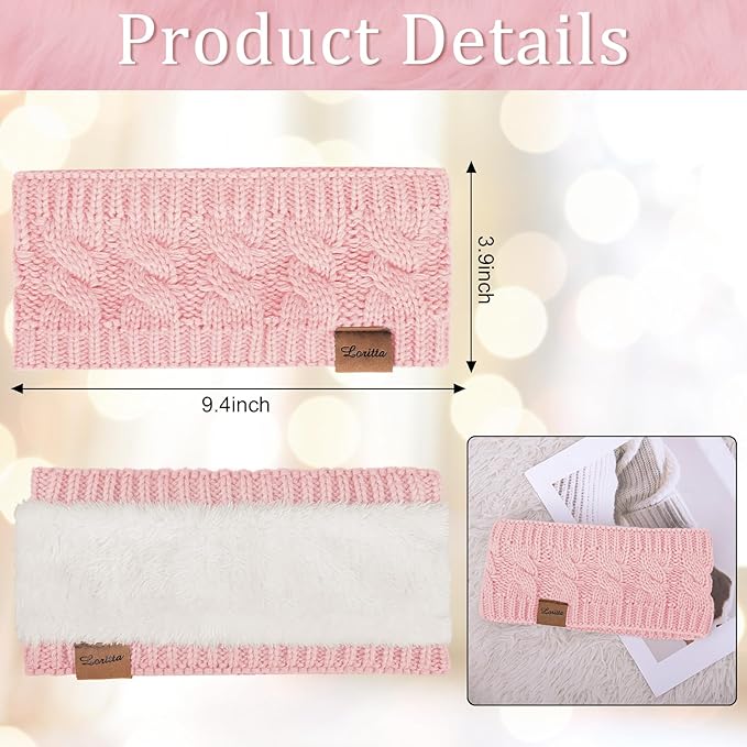 Loritta Womens Ear Warmers Headbands Winter Warm Fuzzy Cable Knit Head Wrap Fleece Lined Gifts